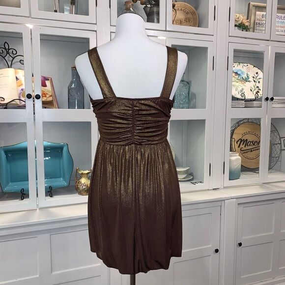 Bebe Bronze Metallic Bubble Hem Cocktail Dress - Picture 3 of 7